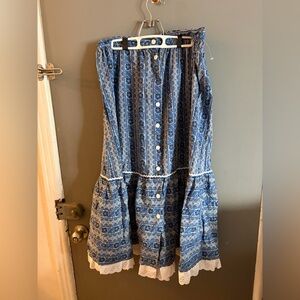 Vintage Marie Claire Blue Patterned Women's Skirt boho gypsi tiered